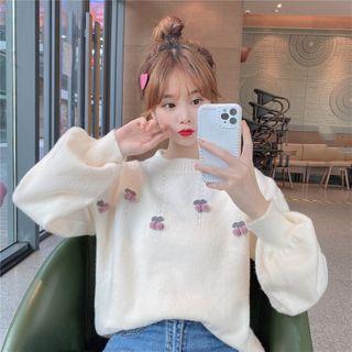 Cherry Accent Puff-sleeve Sweater