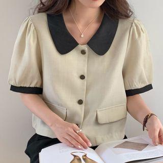 Puff-sleeve Collar Button-up Top