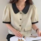 Puff-sleeve Collar Button-up Top