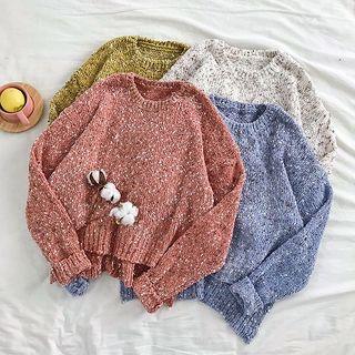 Melange Crewneck Long-sleeve Sweater