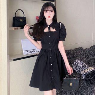Puff-sleeve Collar A-line Dress