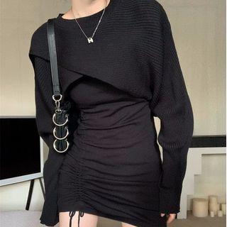 Set: Cropped Sweater + Spaghetti Strap Dress