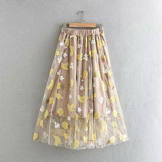 Fruit Embroidered Midi A-line Skirt