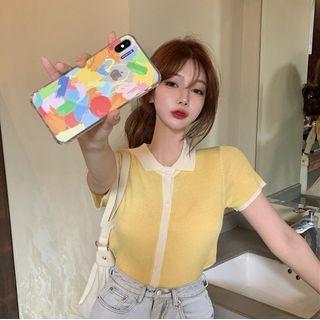 Contrast Trim Collared Short-sleeve T-shirt