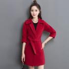 3/4-sleeve A-line Tie Waist Coat