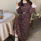 Long-sleeve Round-neck Floral Dress As Shown In Figure - One Size