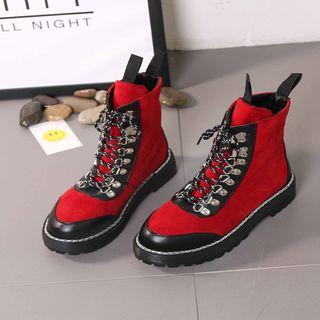 Stitched Panel Lace-up Short Boots