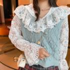 Ruffled Bell-sleeve Lace Blouse White - One Size