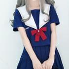 Short-sleeve Sailor Collar Top / Pleated Skirt / Set