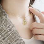 925 Sterling Silver Embossed Coin Pendant Necklace 18k Gold - One Size