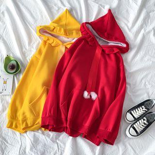 Long-sleeve Pompom-accent Hooded Top