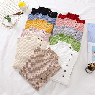 Mock Neck Grommet Ribbed Knit Top