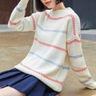 Contrast Striped Sweater As Shown In Figure - One Size