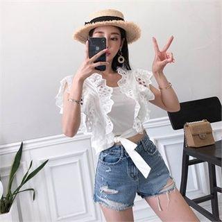 Eyelet-lace Ruffled Tie-back Top