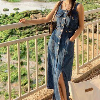 Strappy Denim Midi A-line Dress