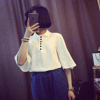 Elbow-sleeve Plain Polo Shirt