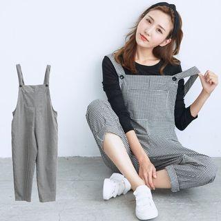 Pocket Plaid Jumper Pants Black - One Size