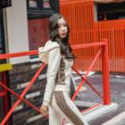 Set: Zip-up Leopard-trim Hoodie + Sweatpants