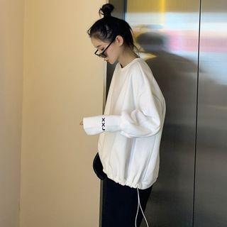 Drawstring-hem Plain Pullover