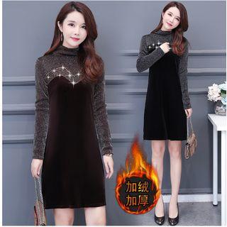 Two-tone Glitter Long-sleeve Sheath Dress