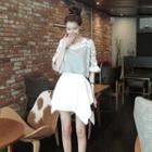 Set: Crochet Lace Panel Short-sleeve T-shirt + Mini Skirt