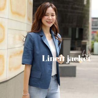 Short-sleeve Flap-pocket Linen Blazer