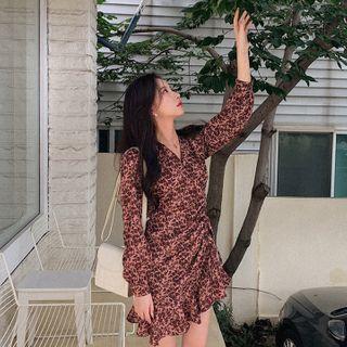 Drawstring Ruffle-hem Floral Dress