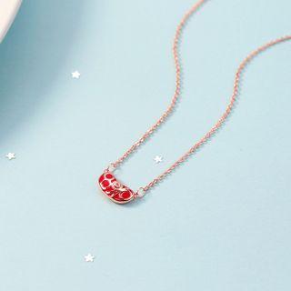 Glaze Lock Pendant Necklace Red Lock - Gold - One Size
