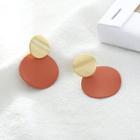 Wooden Alloy Disc Dangle Earring E379 - 1 Pair - As Shown In Figure - One Size