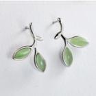 925 Sterling Silver Cat Eye Stone Leaf Earring 1 Pair - As Shown In Figure - One Size