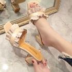Frill Trim Block Heel Slide Sandals