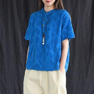 Short-sleeve Buttoned Placket Top