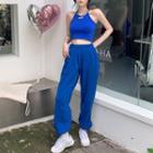 Halter-neck Camisole Top / High-waist Plain Sports Pants