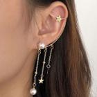 Non-matching Alloy Star Faux Pearl Fringed Earring 1 Pair - Star - One Size