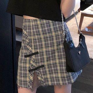 Plaid Paneled Mini A-line Skirt