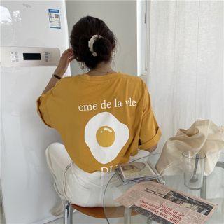 Short-sleeve Lettering Egg Print T-shirt