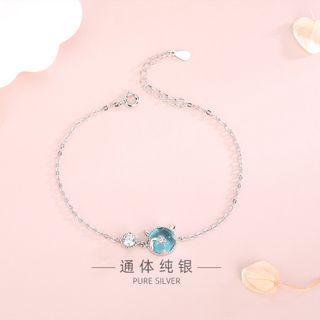 Cat Eye Stone Bracelet Brs220 - Silver & Blue - One Size