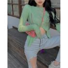 Distressed Mock-neck Knit Crop Top