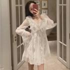 Sheer Long-sleeve A-line Dress As Shown In Figure - One Size