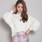 Mock-neck Puff-sleeve Knit Top