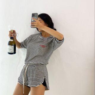 Round-hem Stripe Towelling Shorts Black - One Size