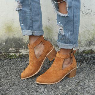 Cut-out Velvet Block Heel Ankle Boots