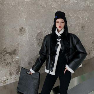 Color-block Faux Shearling Zip Jacket