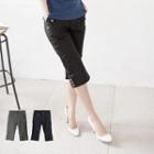 Button-accent Shirred Cropped Pants