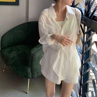 Set: Tie-waist Short-sleeve Shirt + Shorts