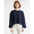 Wide-sleeve Ribbed Knit Top