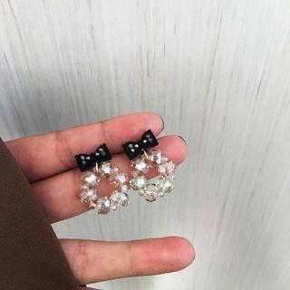 Faux Crystal Bow & Hoop Dangle Earring