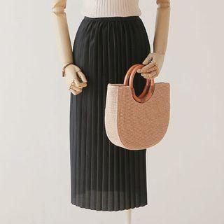 Band-waist Accordion-pleated Midi Skirt