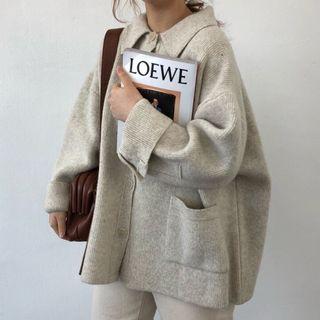 Dual-pocket Buttoned Knit Jacket