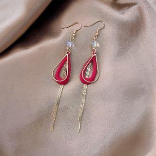 Resin Alloy Drop Earring 1 Pair - E2324 - Red Droplet & Fringe - Gold - One Size